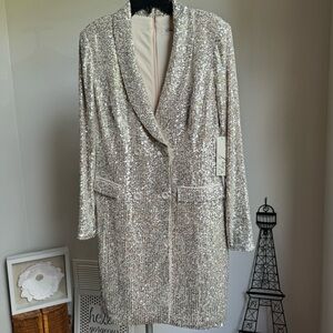 NWT Eliza J Long Sleeve V-Neck Sequin Sheath Dress Sz 6